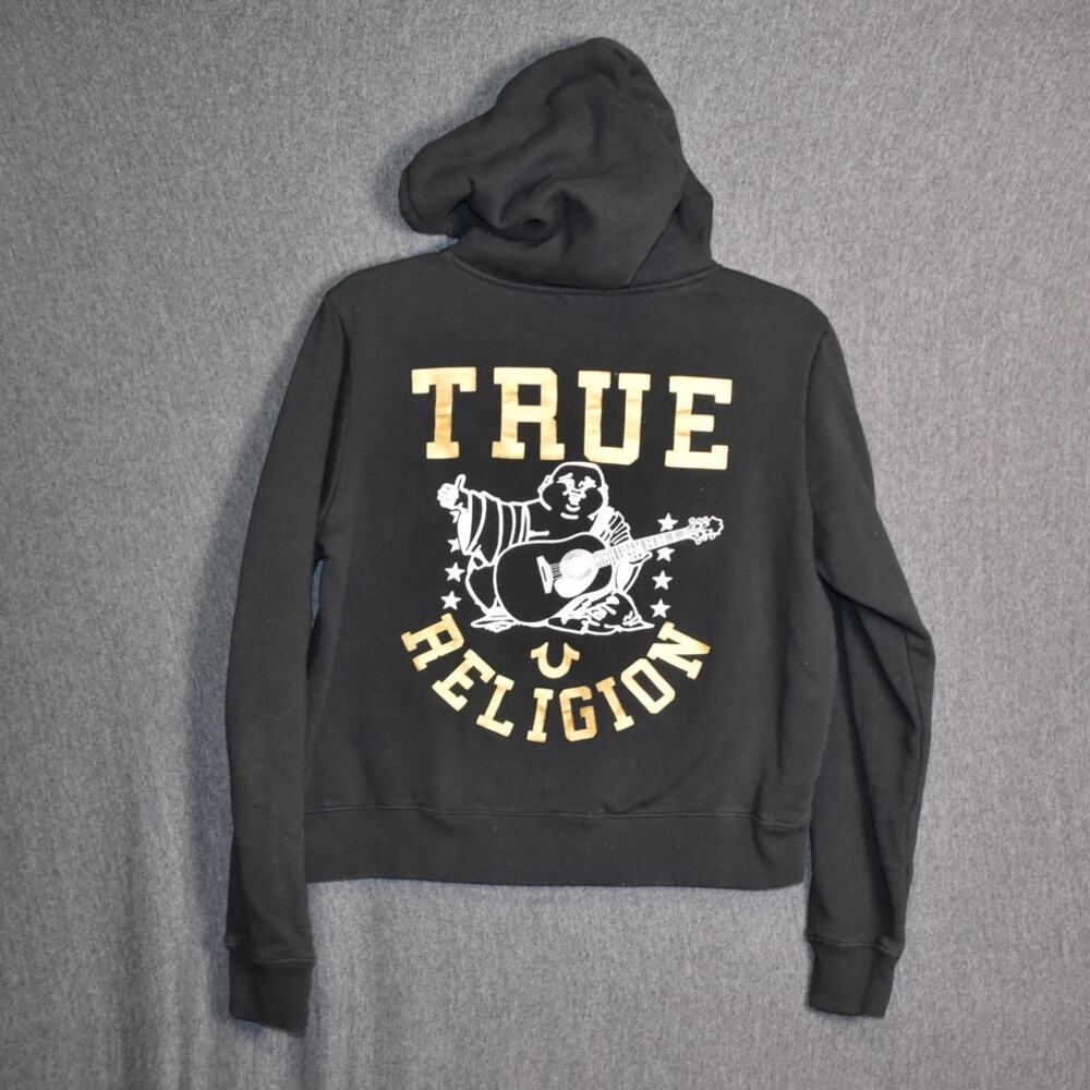 True Religion Men's Large Pullover Hoodie Starry Buddha Black